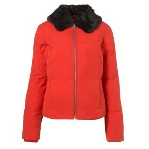 Topshop Faux Fur Collar Padded Jacket in red sz 2